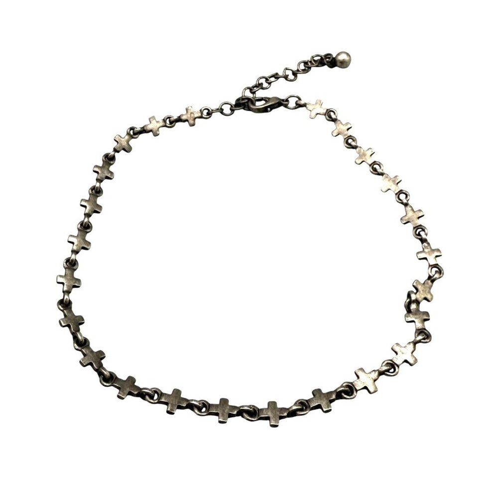 Vintage Cross Link Chain Choker Necklace or bracelet Religious Silver Tone